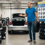 Välj rätt sommardäck för din bil En förvirrad man står och kliar sig i huvudet medan han tittar på ett stort urval av sommardäck.